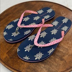 Vera Bradley Sandals Wm 7-8 Turtle Pink Blue Flip Flops Thong
